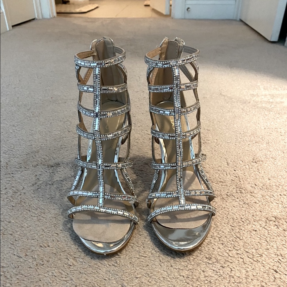 Aldo Silver Metallic Cage Rhinestone Heels
